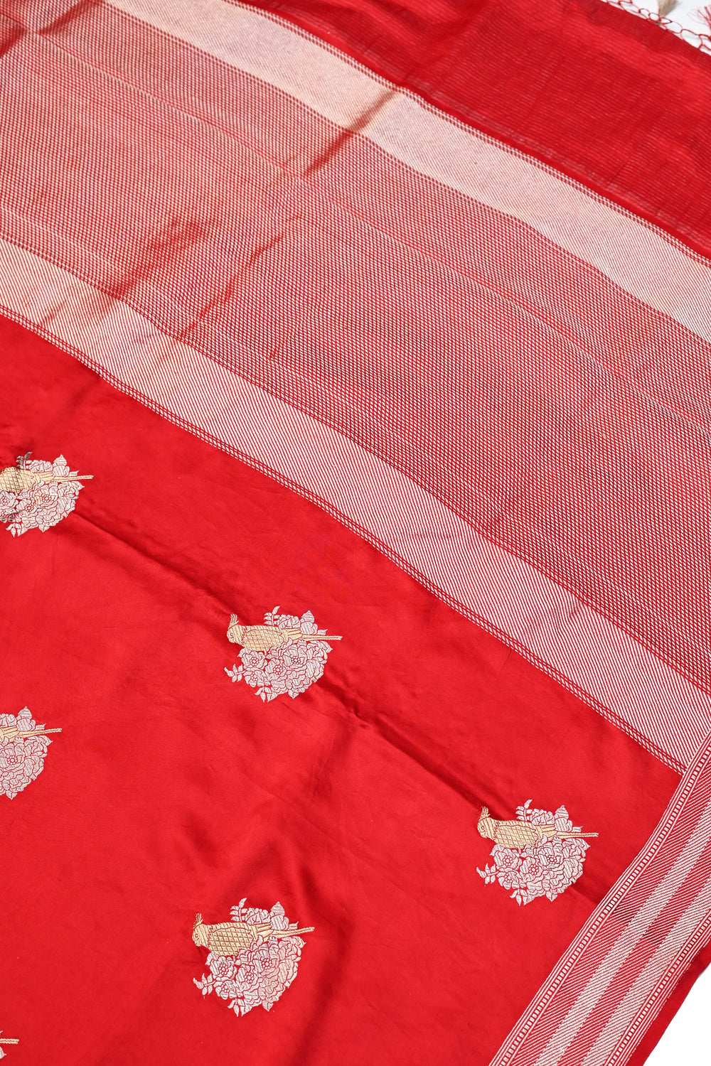 Candy Red Motif Mashru Silk  Handwoven Banarasi Saree