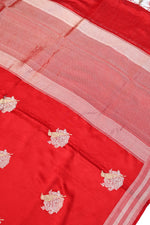 Candy Red Motif Mashru Silk  Handwoven Banarasi Saree