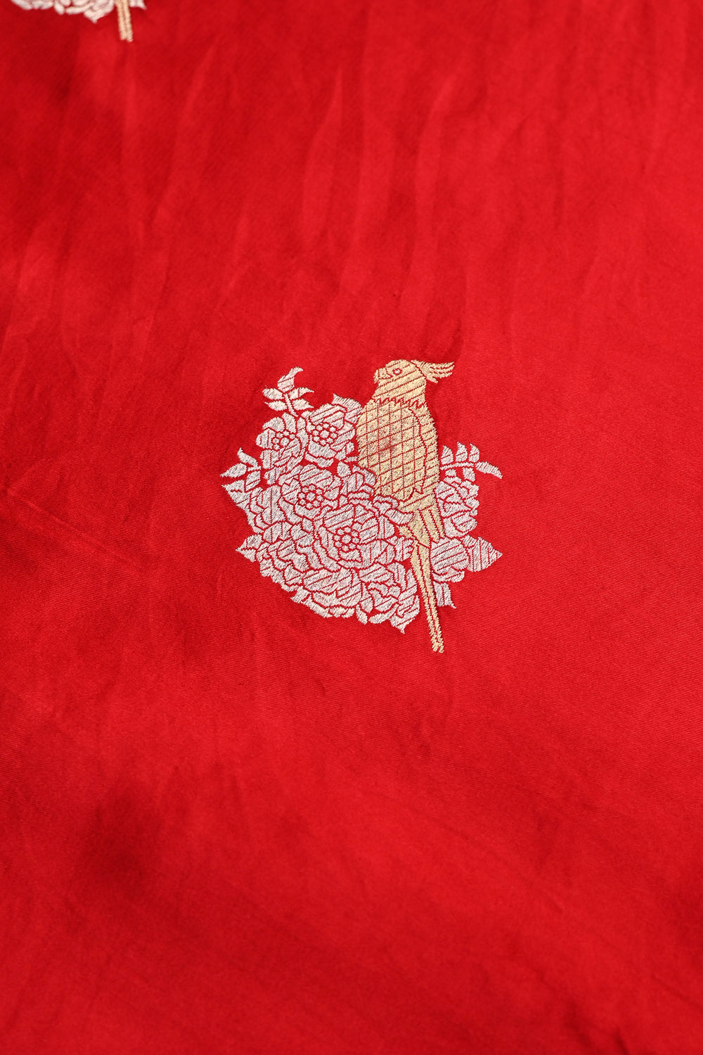 Candy Red Motif Mashru Silk  Handwoven Banarasi Saree