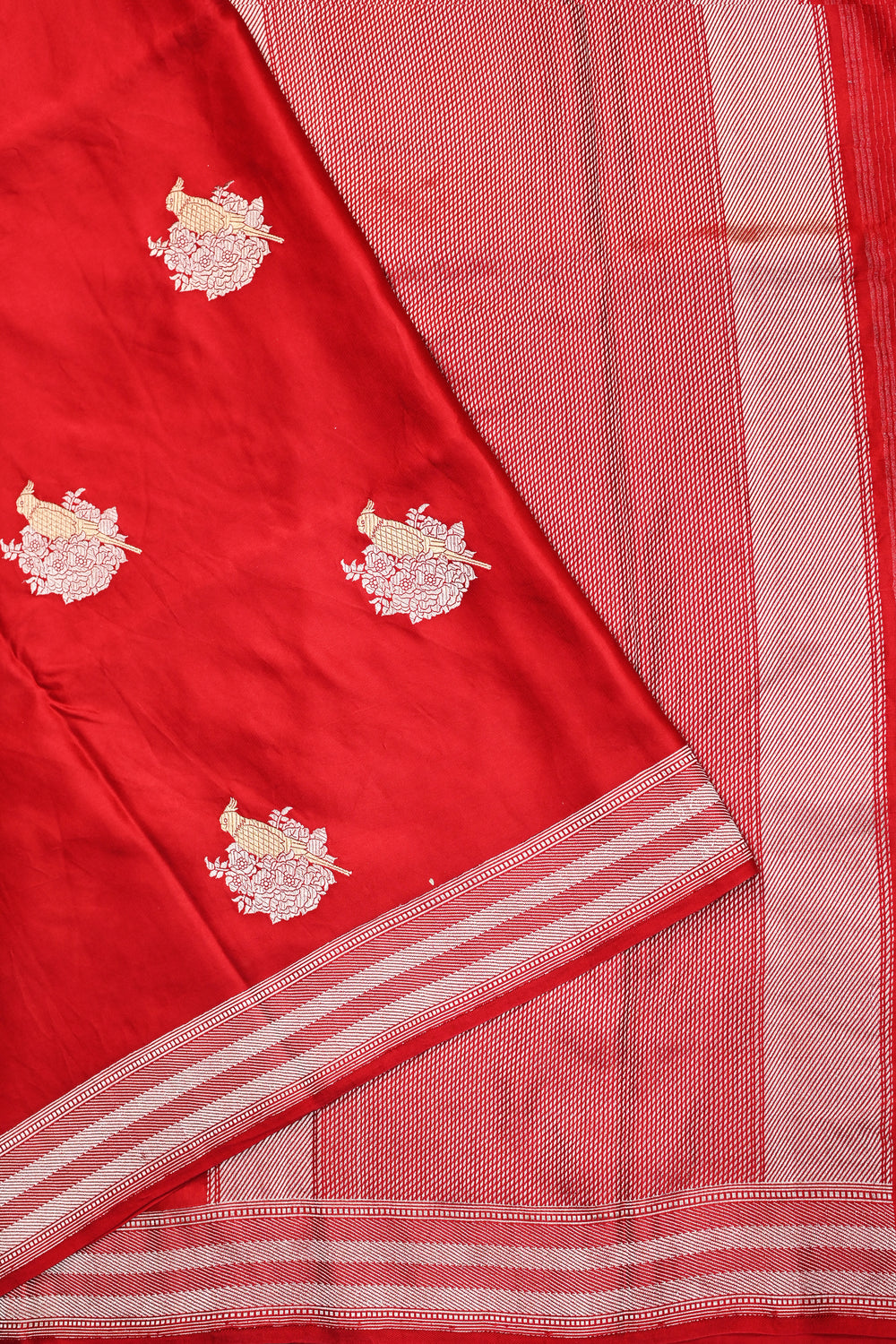 Candy Red Motif Mashru Silk  Handwoven Banarasi Saree