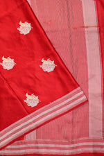 Candy Red Motif Mashru Silk  Handwoven Banarasi Saree