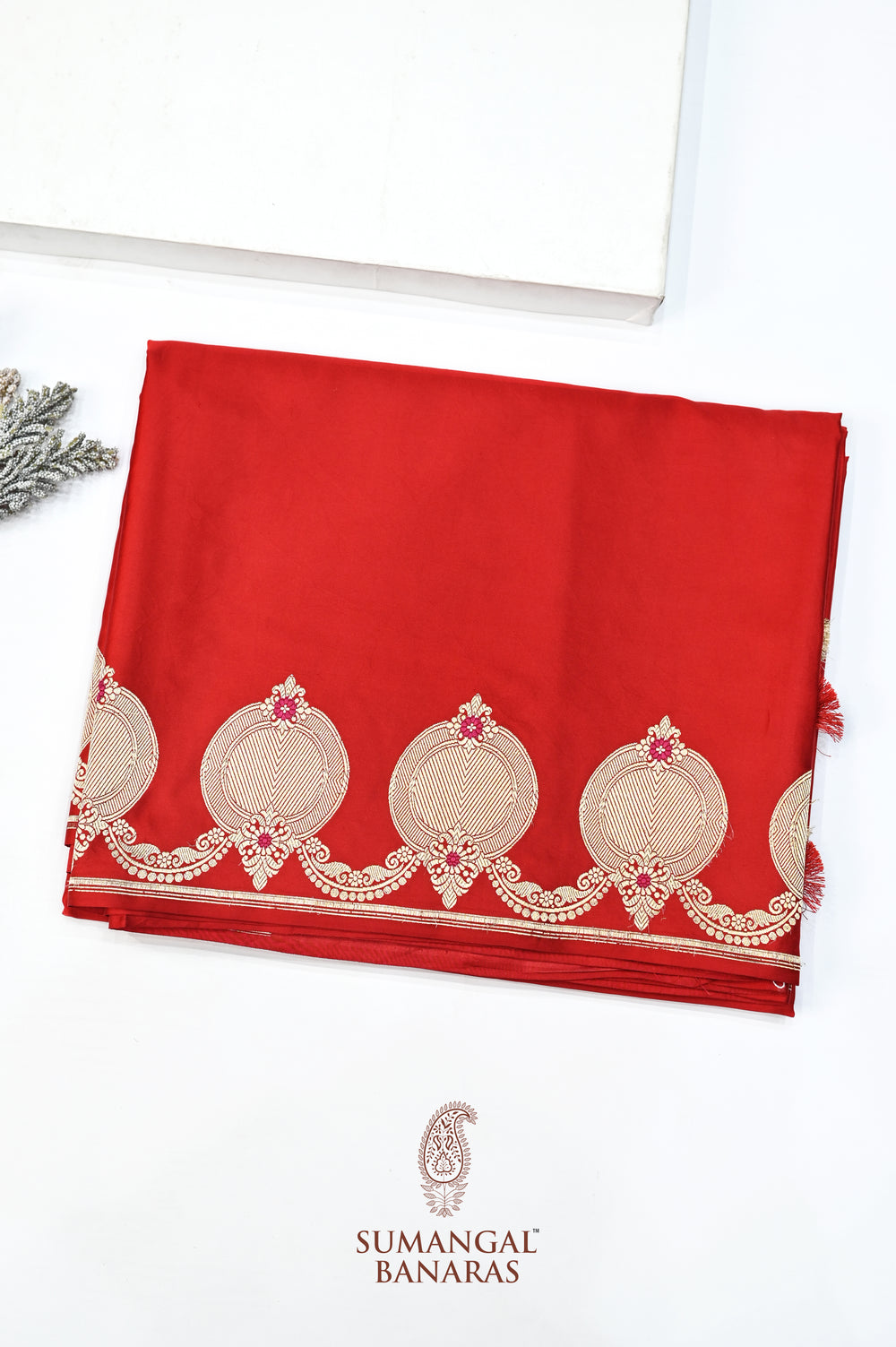 Candy Red Plain Mashru Silk  Handwoven Banarasi Saree