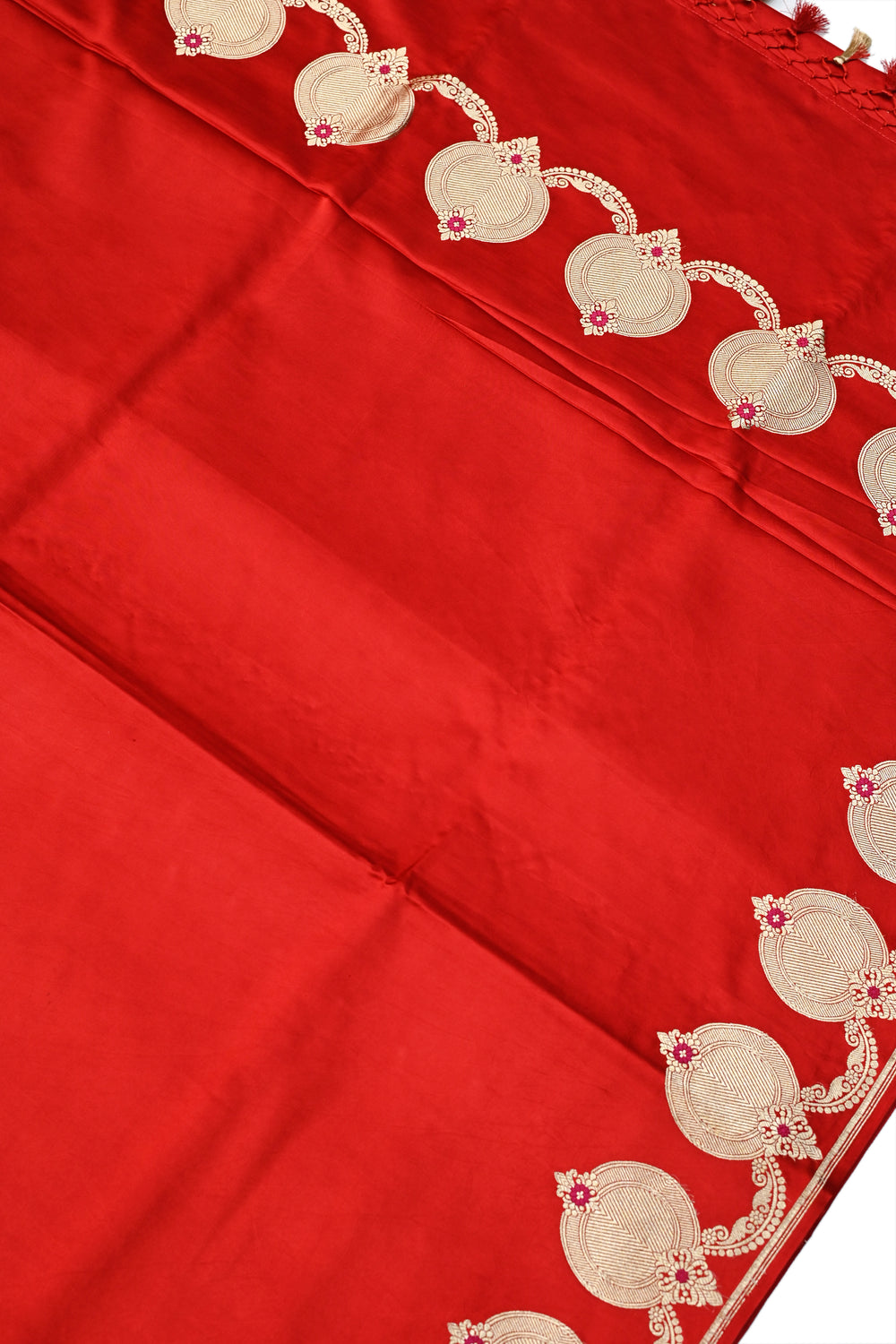 Candy Red Plain Mashru Silk  Handwoven Banarasi Saree