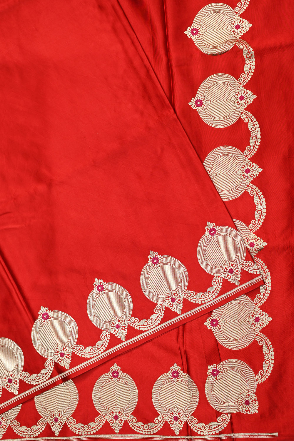 Candy Red Plain Mashru Silk  Handwoven Banarasi Saree