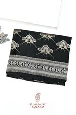 Jet Black Motif Mashru Silk  Handwoven Banarasi Saree