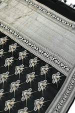 Jet Black Motif Mashru Silk  Handwoven Banarasi Saree