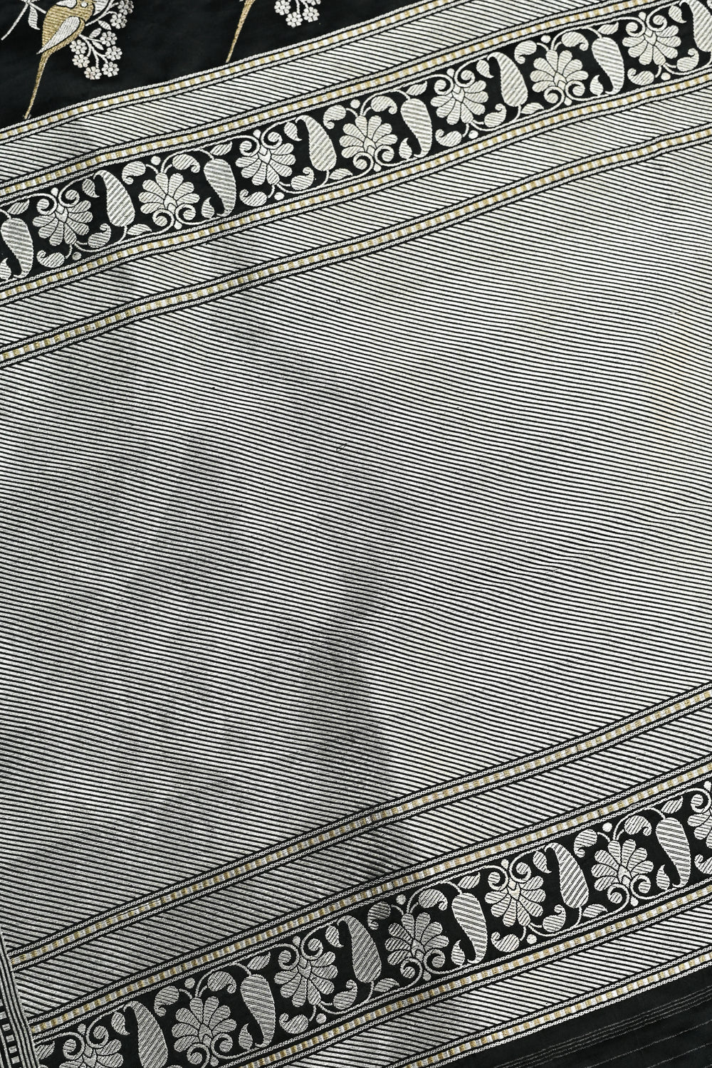 Jet Black Motif Mashru Silk  Handwoven Banarasi Saree