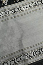 Jet Black Motif Mashru Silk  Handwoven Banarasi Saree
