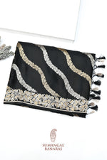 Ebony Black Sona Roopa Mashru Silk  Handwoven Banarasi Saree