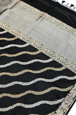 Ebony Black Sona Roopa Mashru Silk  Handwoven Banarasi Saree
