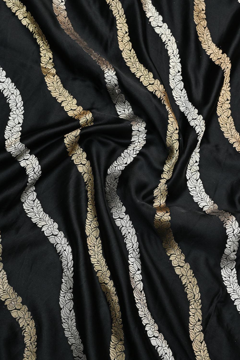 Ebony Black Sona Roopa Mashru Silk  Handwoven Banarasi Saree