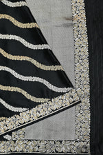 Ebony Black Sona Roopa Mashru Silk  Handwoven Banarasi Saree