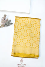 Honey Yellow Brocade Mashru Silk  Handwoven Banarasi Saree