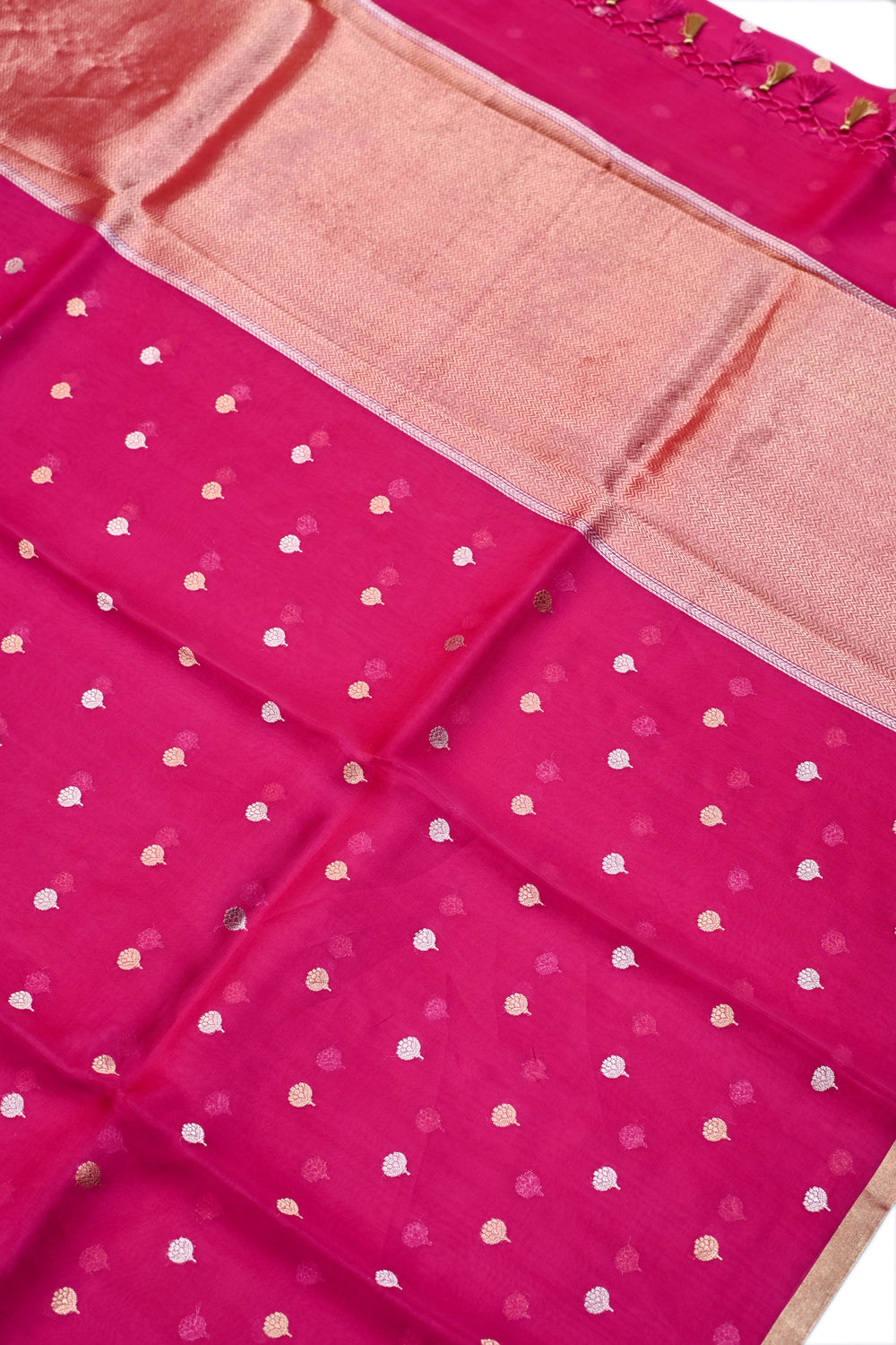Magenta Pink Booti Breezy Organza  Handwoven Banarasi Saree