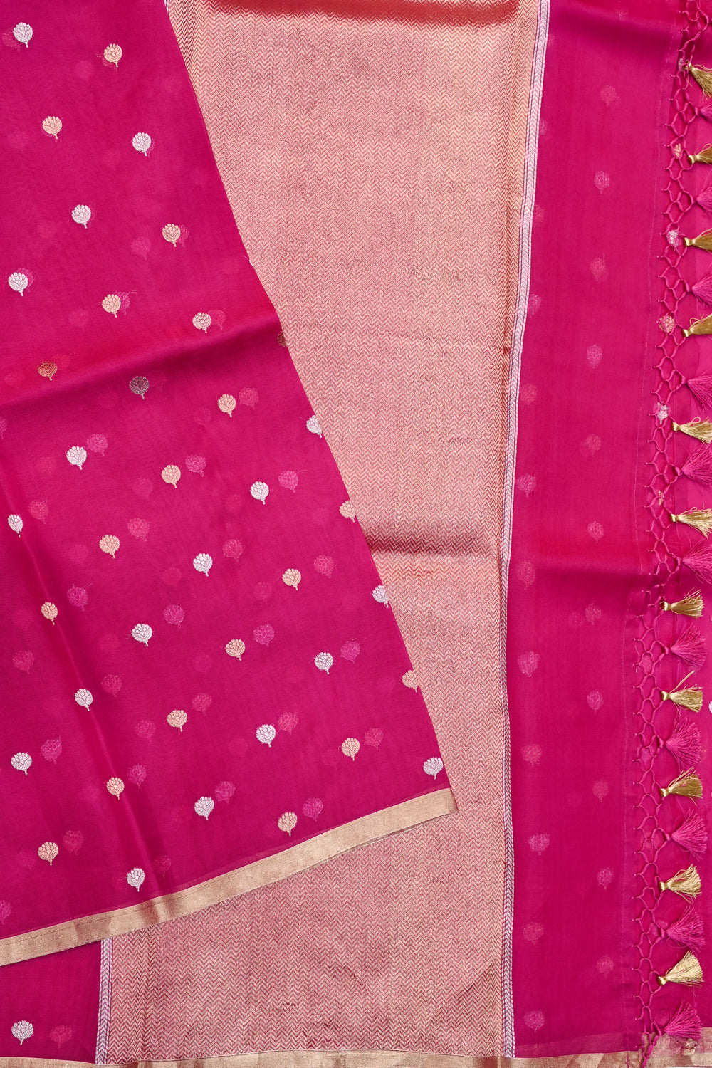 Magenta Pink Booti Breezy Organza  Handwoven Banarasi Saree