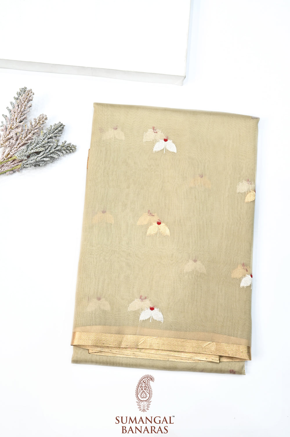 Linen  White Sona Roopa Breezy Organza  Handwoven Banarasi Saree