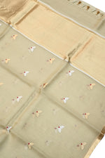 Linen  White Sona Roopa Breezy Organza  Handwoven Banarasi Saree