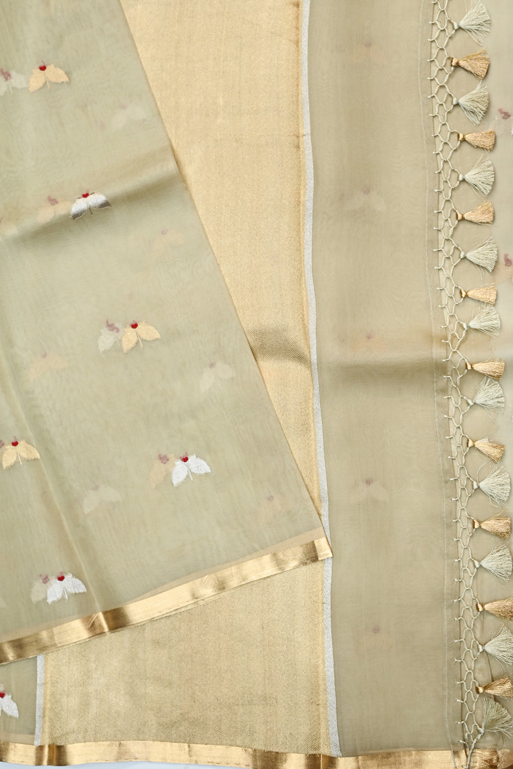 Linen  White Sona Roopa Breezy Organza  Handwoven Banarasi Saree