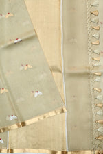 Linen  White Sona Roopa Breezy Organza  Handwoven Banarasi Saree
