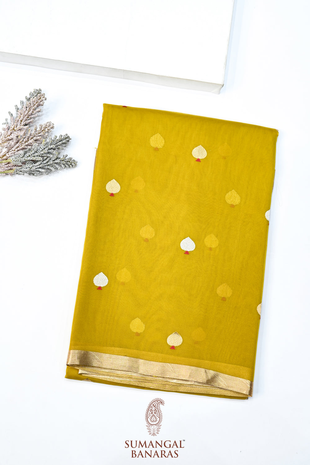 Corn Yellow Sona Roopa Breezy Organza  Handwoven Banarasi Saree