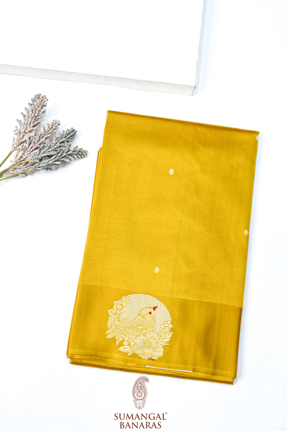 Canary Yellow Motif Soft Silk  Handwoven Banarasi Saree