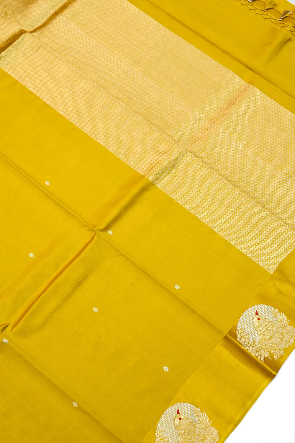 Canary Yellow Motif Soft Silk  Handwoven Banarasi Saree