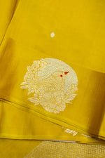 Canary Yellow Motif Soft Silk  Handwoven Banarasi Saree