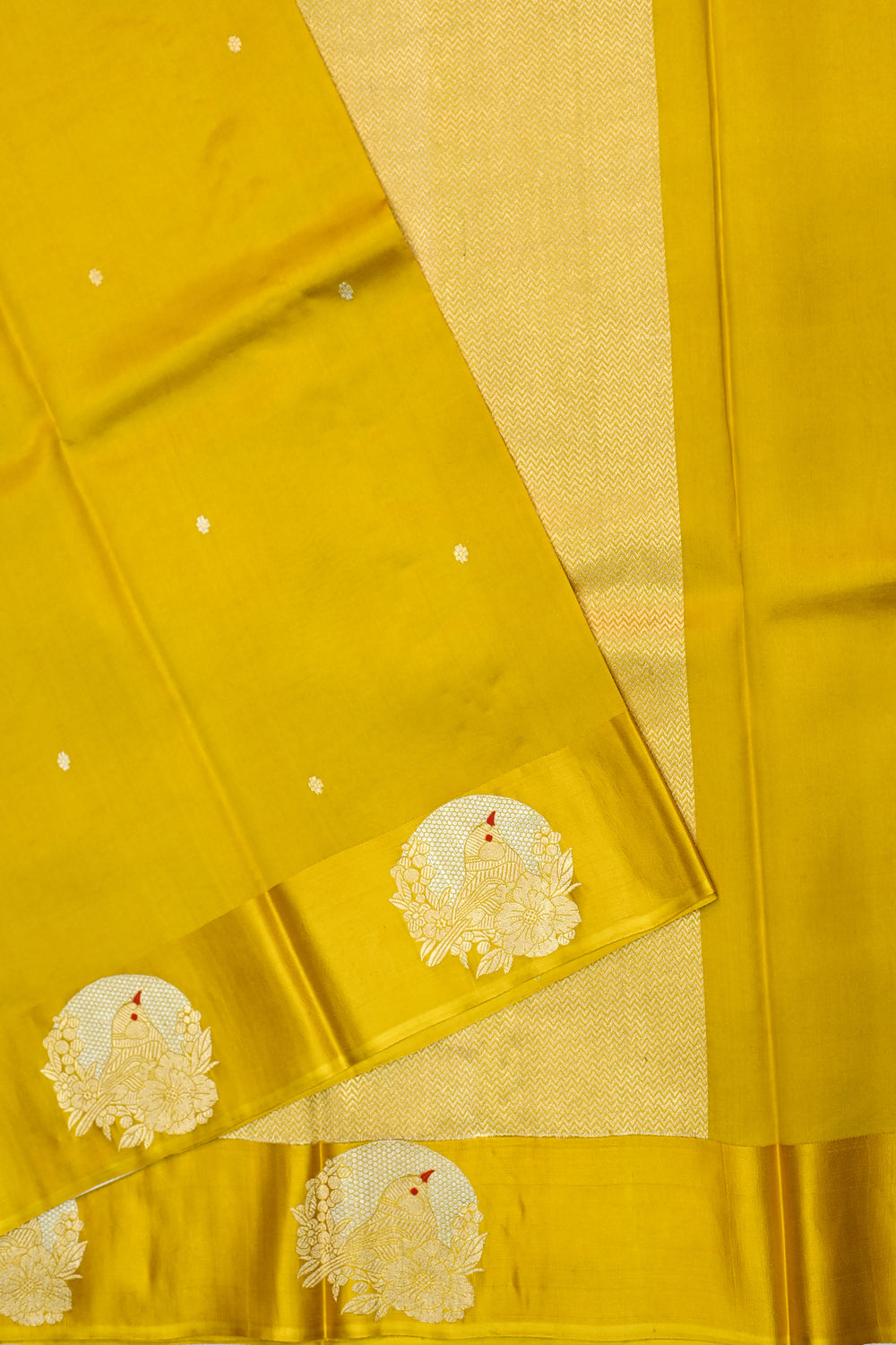 Canary Yellow Motif Soft Silk  Handwoven Banarasi Saree