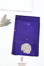 Indigo Blue Motif Soft Silk  Handwoven Banarasi Saree