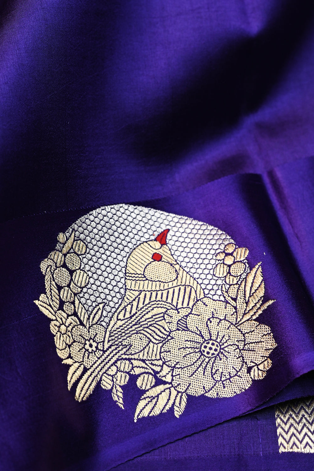 Indigo Blue Motif Soft Silk  Handwoven Banarasi Saree
