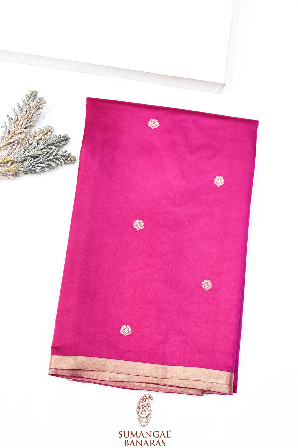 Magenta Pink Booti Soft Silk  Handwoven Banarasi Saree