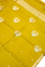 Medallion Yellow Booti Soft Silk  Handwoven Banarasi Saree