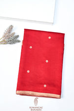 Ruby Red Booti Soft Silk  Handwoven Banarasi Saree