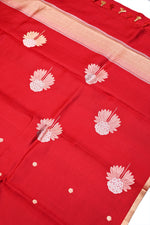 Ruby Red Booti Soft Silk  Handwoven Banarasi Saree