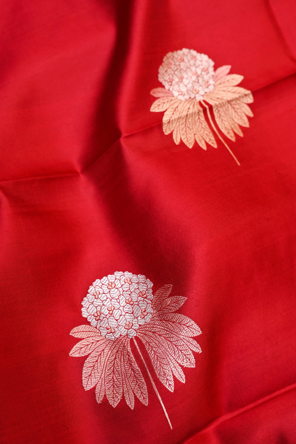 Ruby Red Booti Soft Silk  Handwoven Banarasi Saree