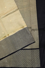 Cream White Booti Katan Silk Handwoven Banarasi Saree