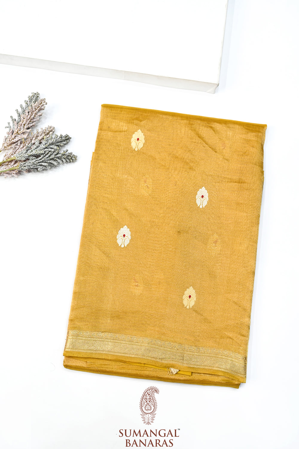 Honey Yellow Sona Roopa Tissue Silk  Handwoven Banarasi Saree
