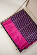 Boysenberry Purple Stripe Moonga Silk Handwoven Banarasi Saree