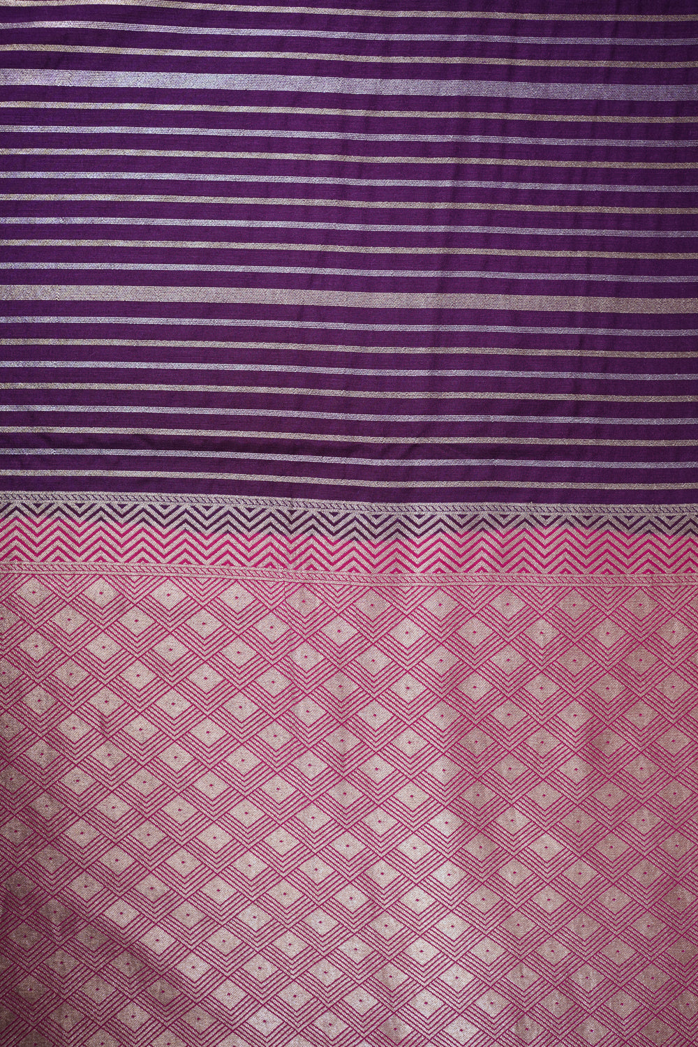 Boysenberry Purple Stripe Moonga Silk Handwoven Banarasi Saree