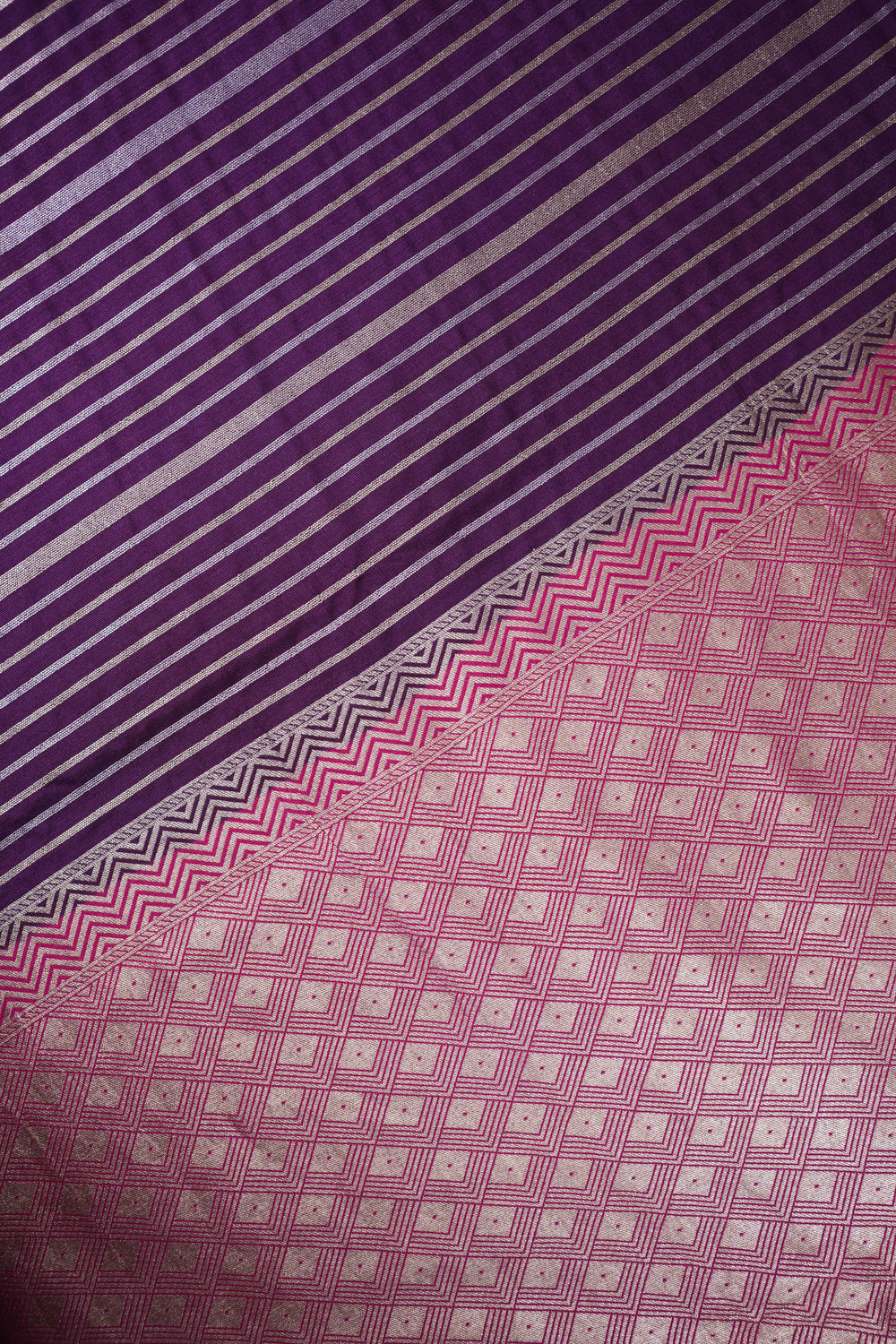Boysenberry Purple Stripe Moonga Silk Handwoven Banarasi Saree