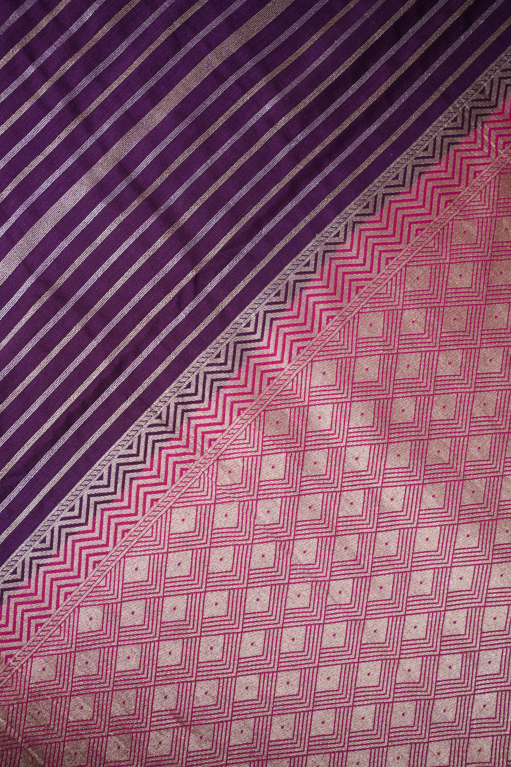 Boysenberry Purple Stripe Moonga Silk Handwoven Banarasi Saree