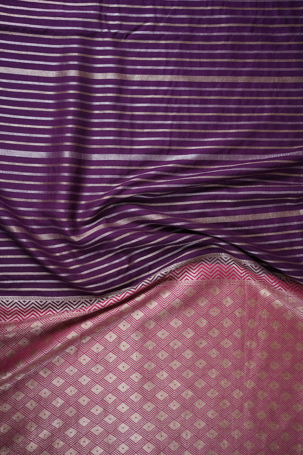 Boysenberry Purple Stripe Moonga Silk Handwoven Banarasi Saree