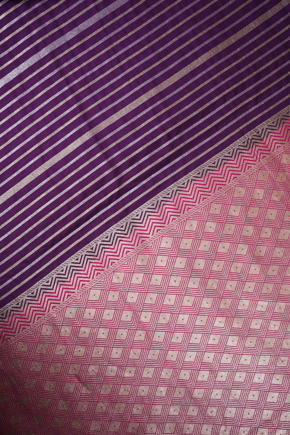 Boysenberry Purple Stripe Moonga Silk Handwoven Banarasi Saree