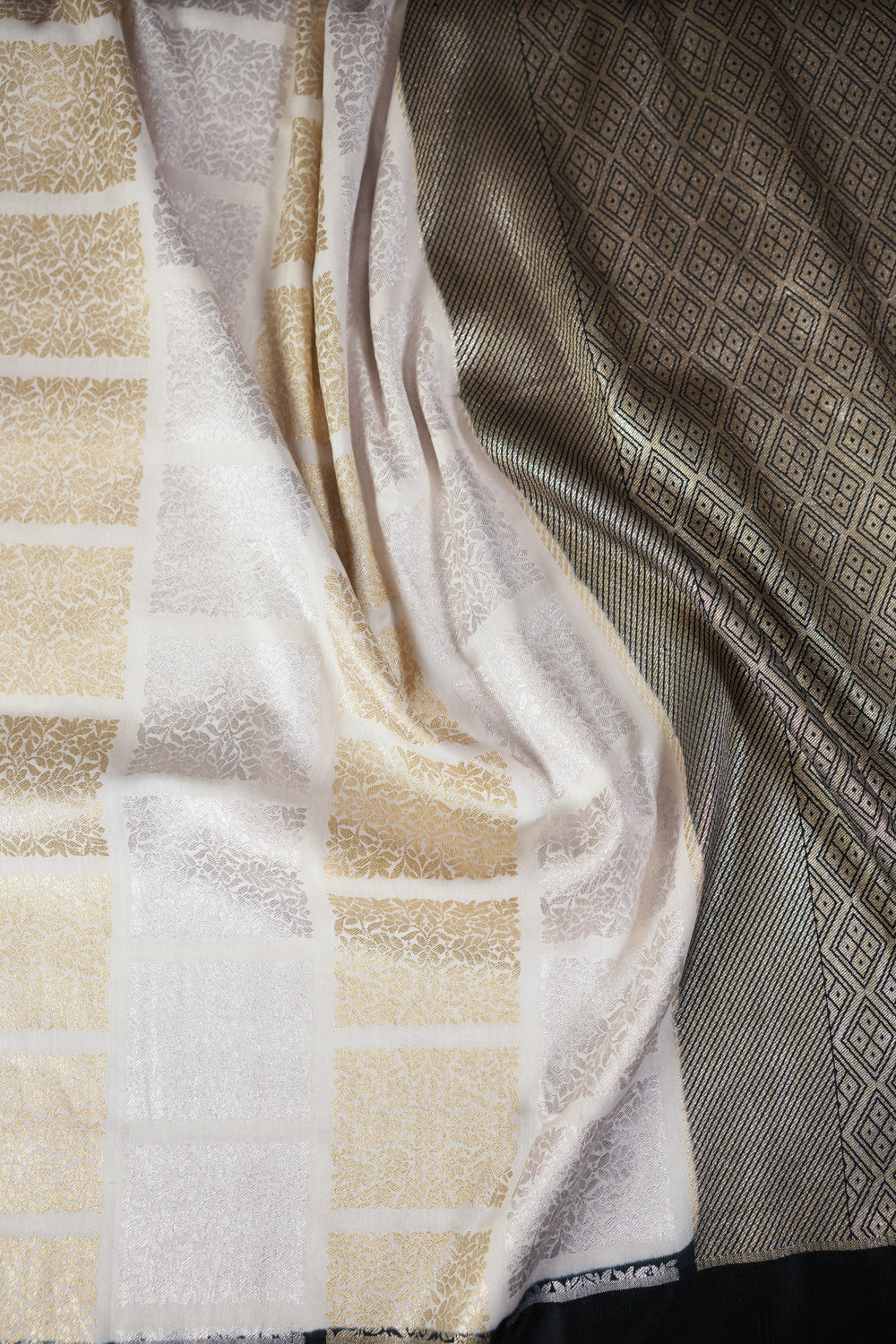 Ivory White Sona Roopa Moonga Silk Handwoven Banarasi Saree