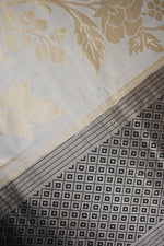 Pearl White Floral Moonga Silk Handwoven Banarasi Saree