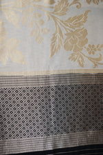 Pearl White Floral Moonga Silk Handwoven Banarasi Saree