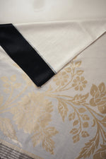 Pearl White Floral Moonga Silk Handwoven Banarasi Saree