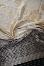 Pearl White Floral Moonga Silk Handwoven Banarasi Saree