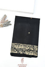 Jet Black Motif Katan Silk Handwoven Banarasi Saree