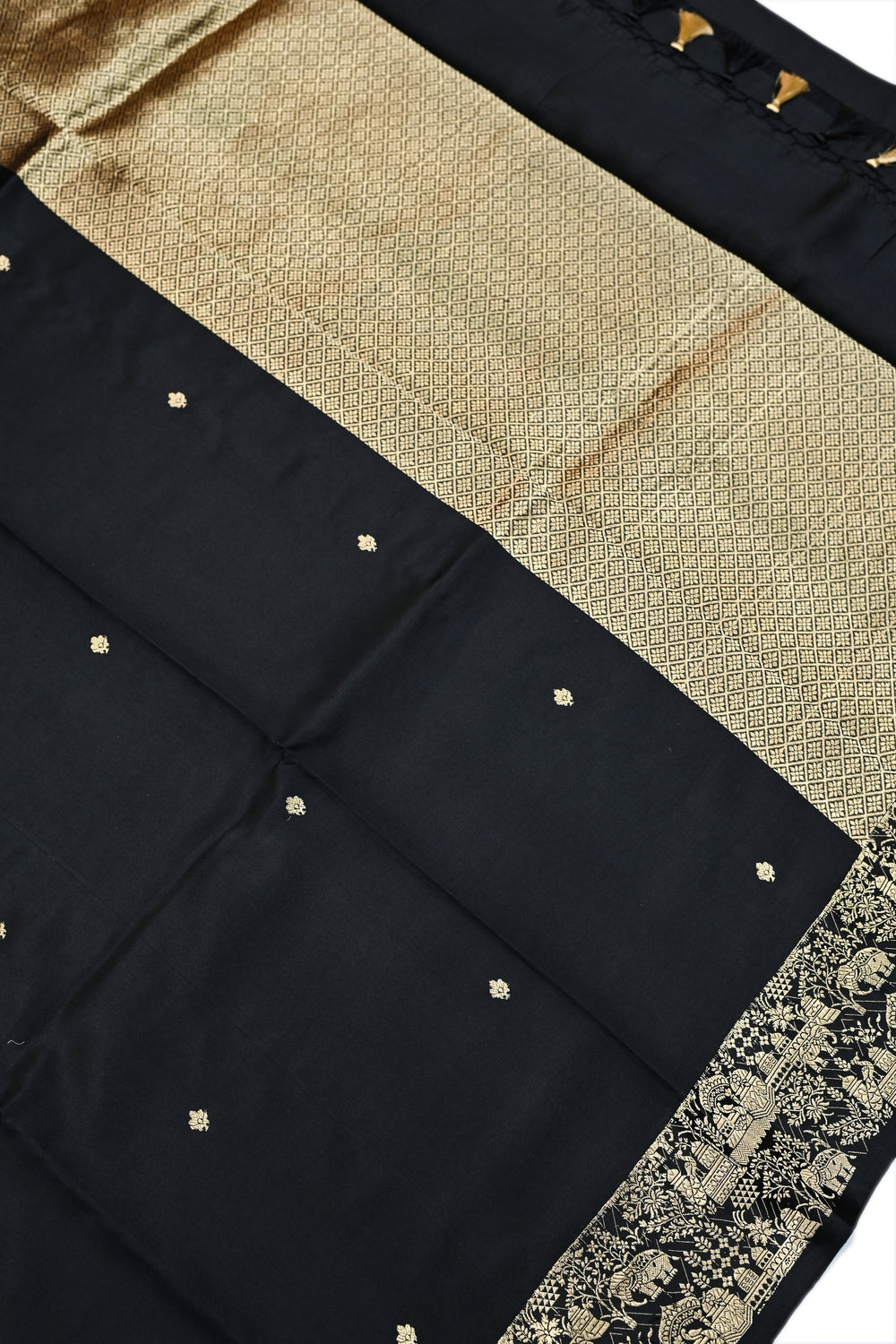 Jet Black Motif Katan Silk Handwoven Banarasi Saree